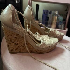 Moda Spana Cream Lace Wedge Shoes